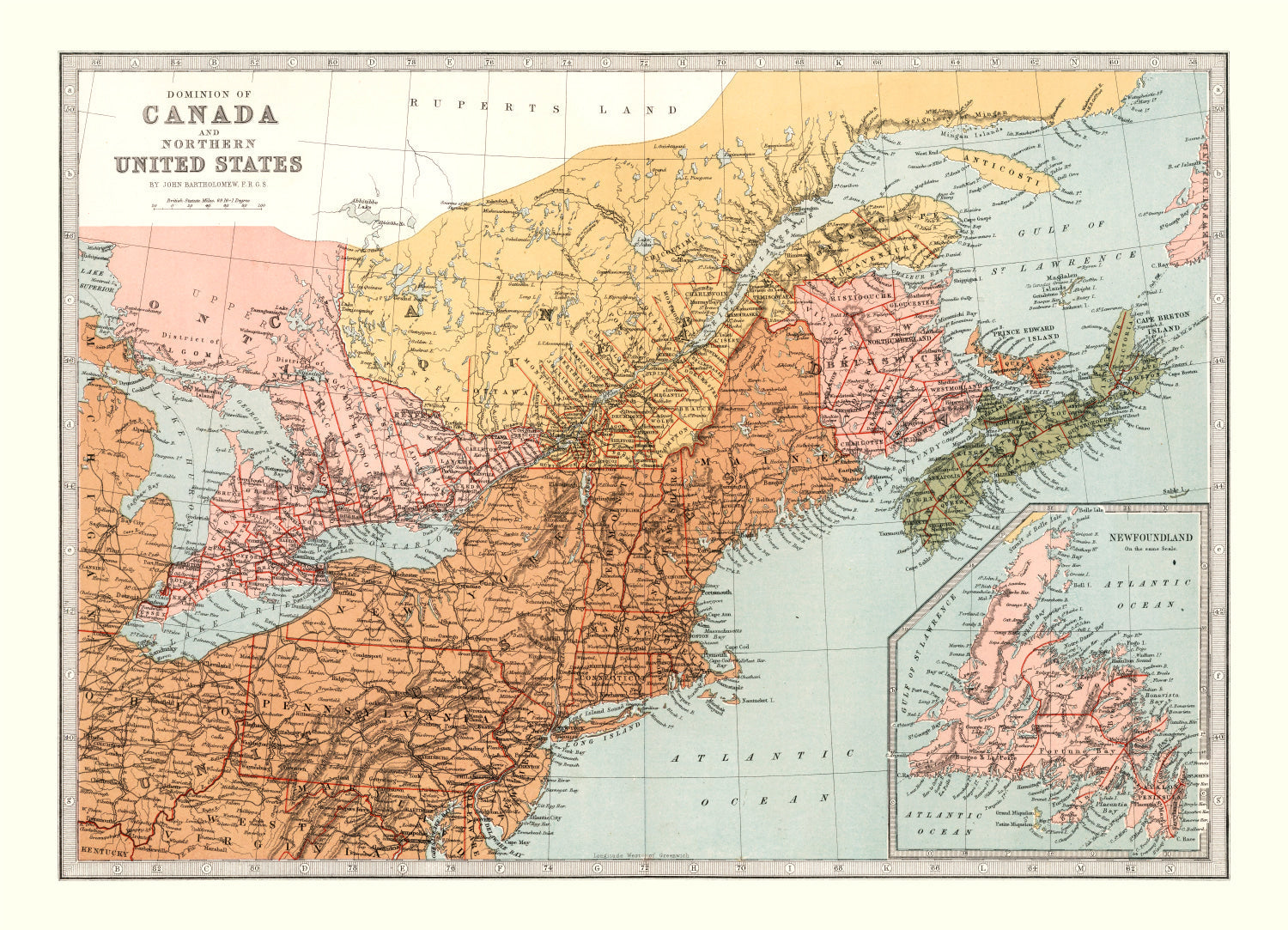 Vintage Map of Canada & Northern United States 1871