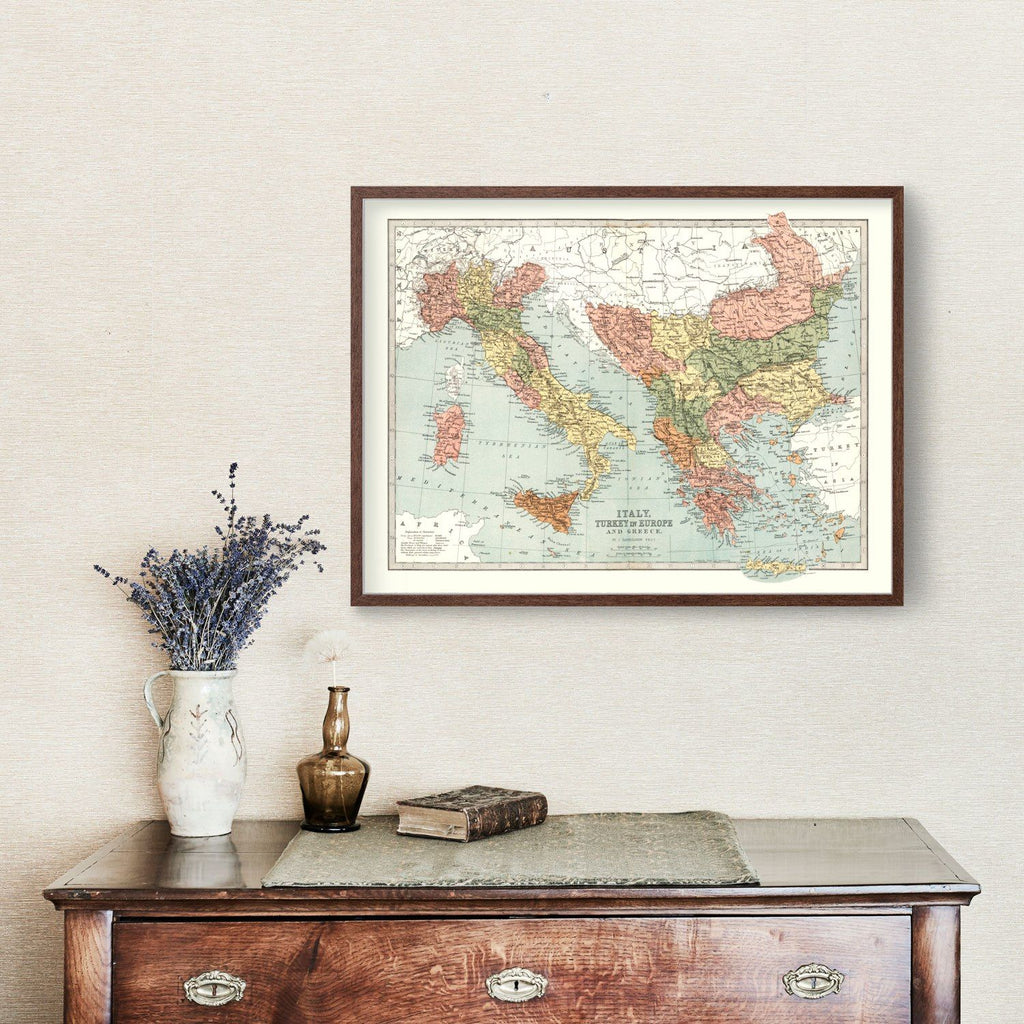 Vintage Map of Italy, Turkey & Greece 1871