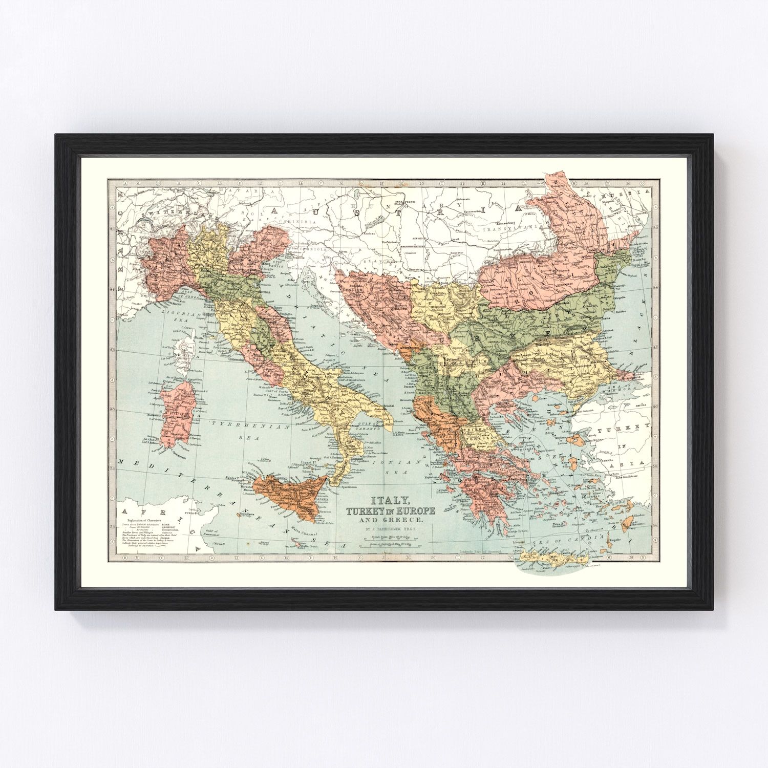 Vintage Map of Italy, Turkey & Greece 1871