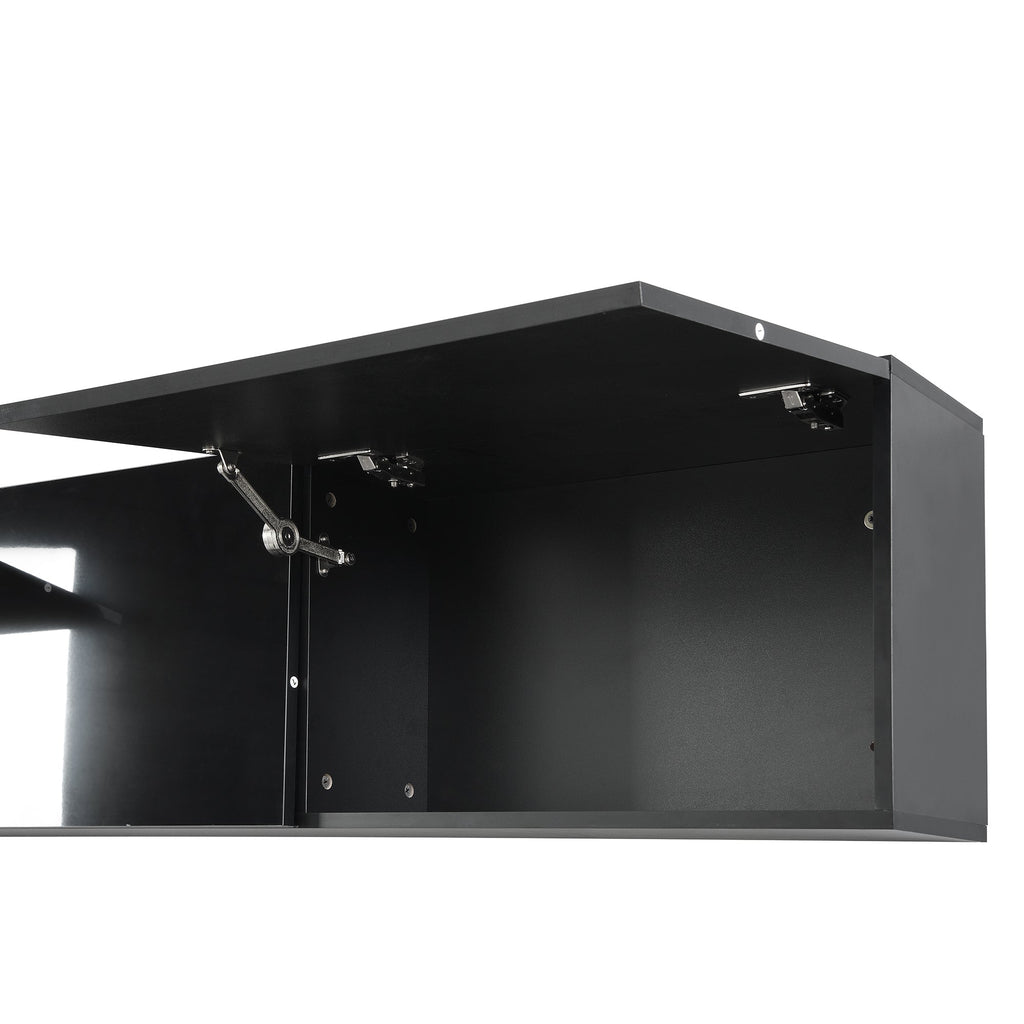 ON-TREND High Gloss TV Stand with Ample Storage Space, Media Console for TVs Up to 78', Versatile Entertainment Center with Wall Mounted Floating Storage Cabinets for Living Room, Black