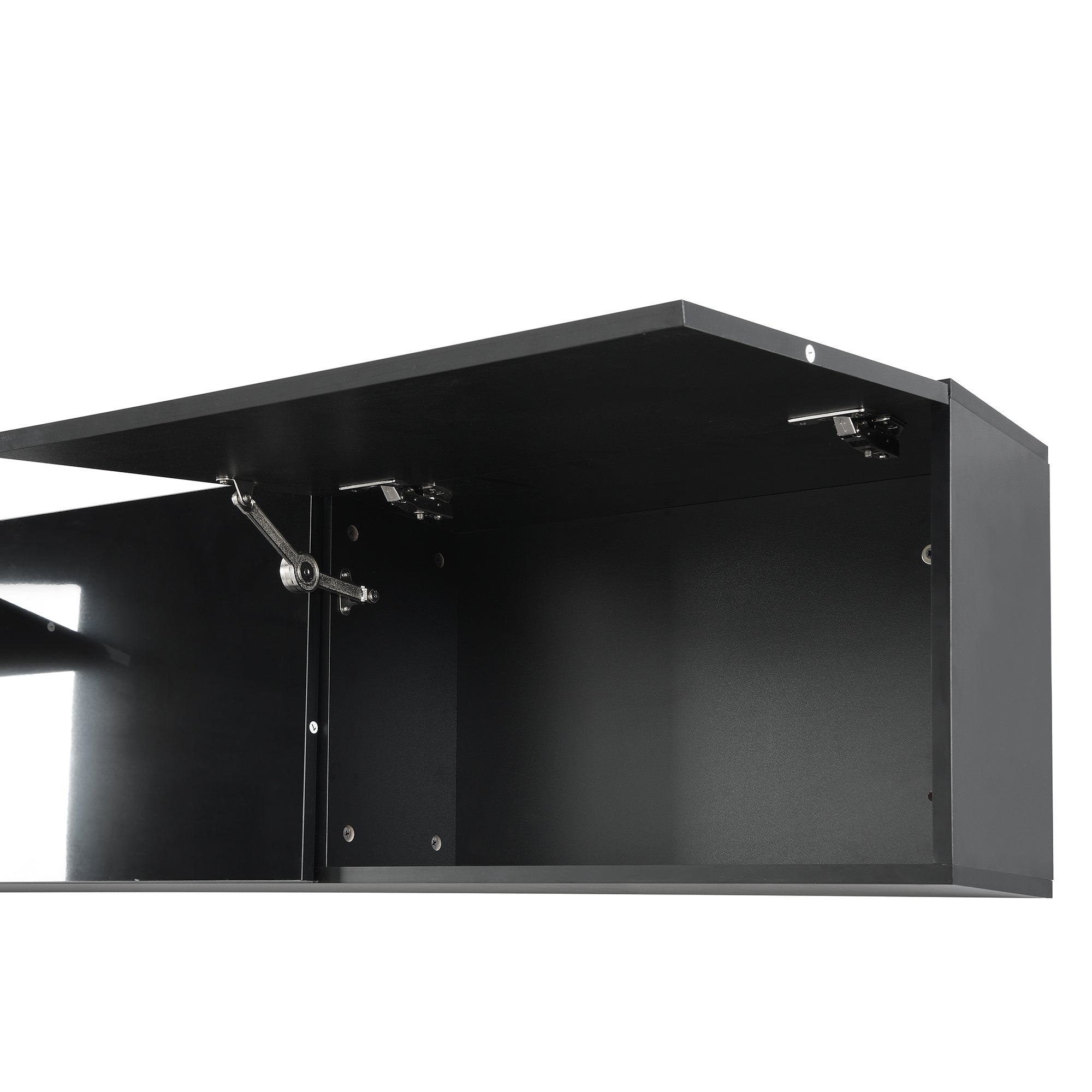 ON-TREND High Gloss TV Stand with Ample Storage Space, Media Console for TVs Up to 78', Versatile Entertainment Center with Wall Mounted Floating Storage Cabinets for Living Room, Black