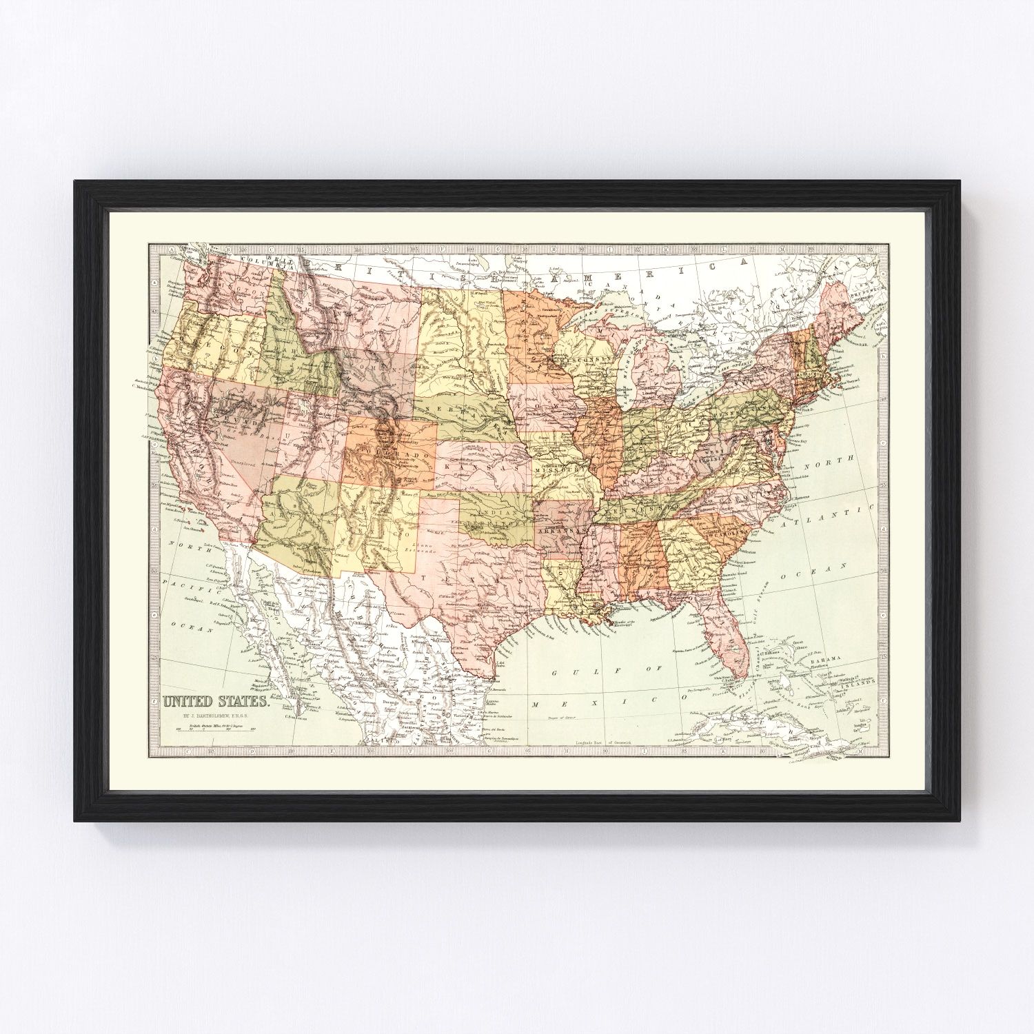 Vintage Map of United States 1871