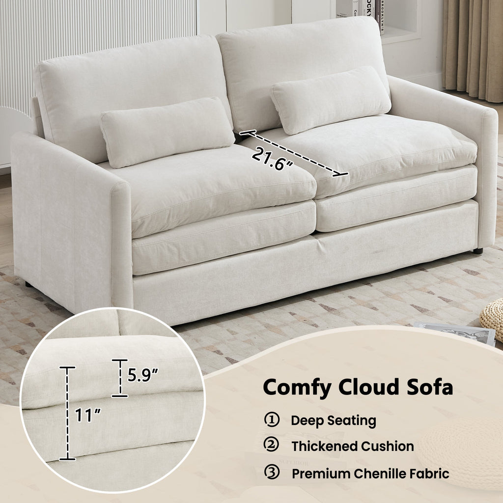 Cozy Upholstered Loveseat Sofa with Double Cushion Design in Beige Chenille, 68.1'