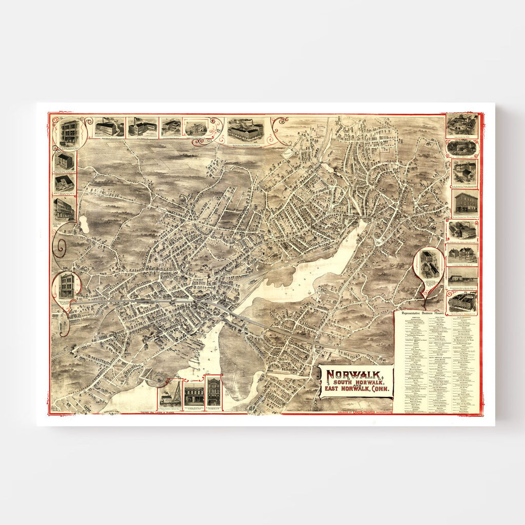Vintage Map of Norwalk, Connecticut 1899