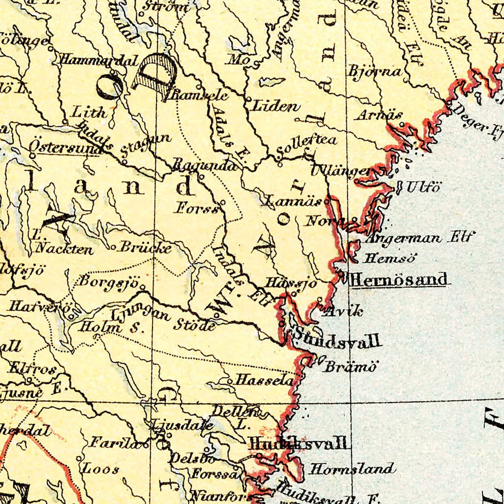 Vintage Map of Sweden, Norway & Denmark 1871