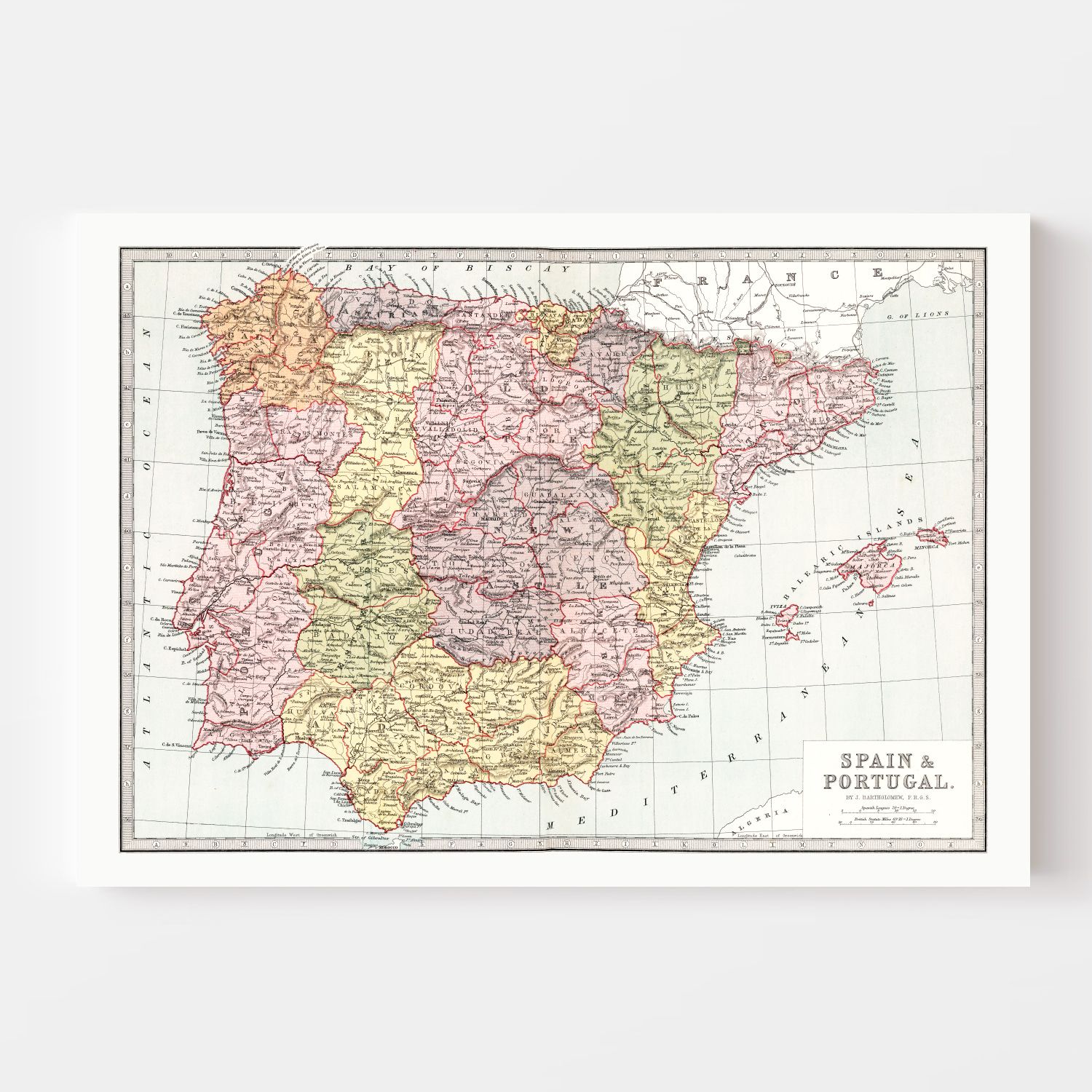 Vintage Map of Spain & Portugal 1871