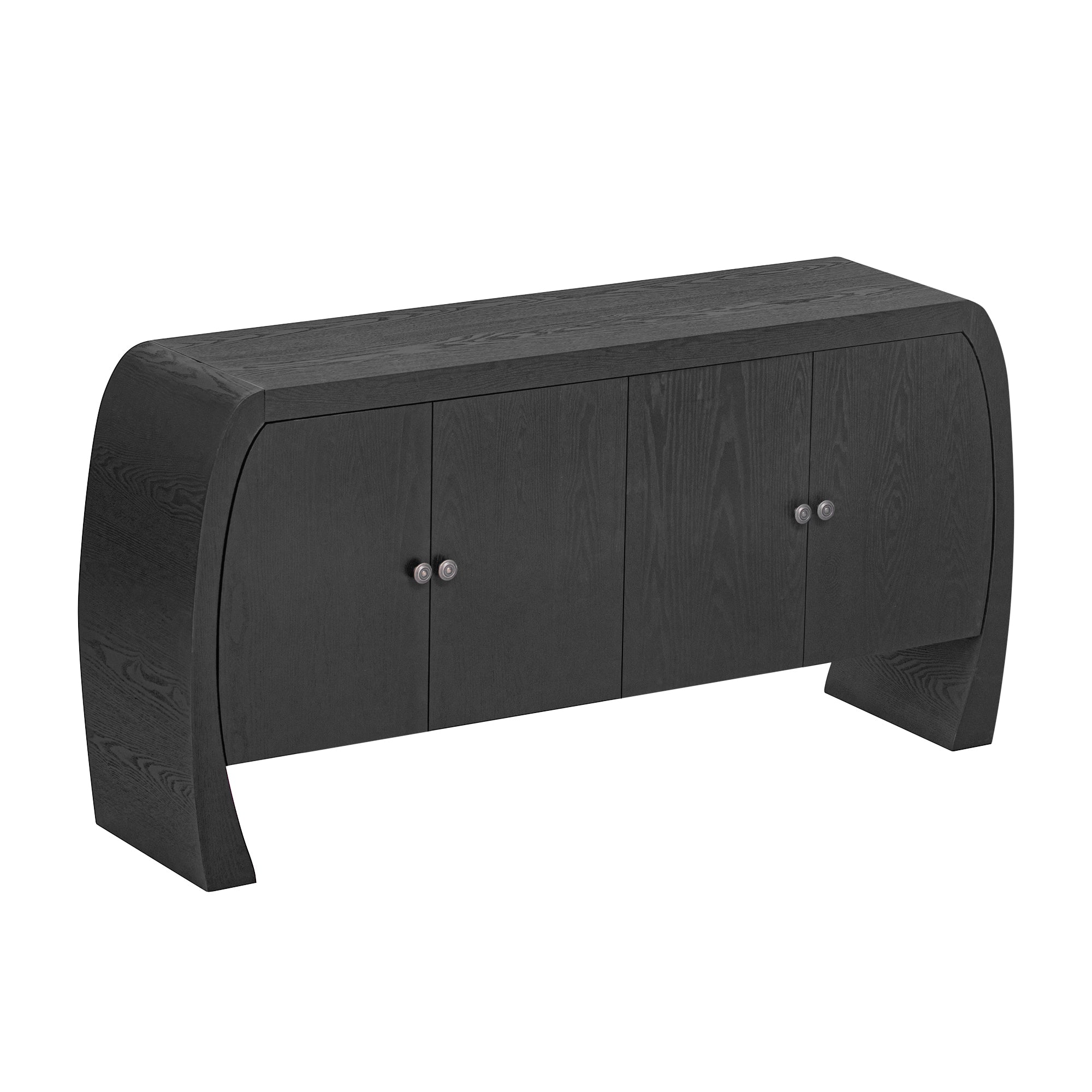U-Style Four-Door Ash Veneer Storage Cabinet with Curved Legs, Perfectly Suited for Hallways, Entrances, and Living Rooms
