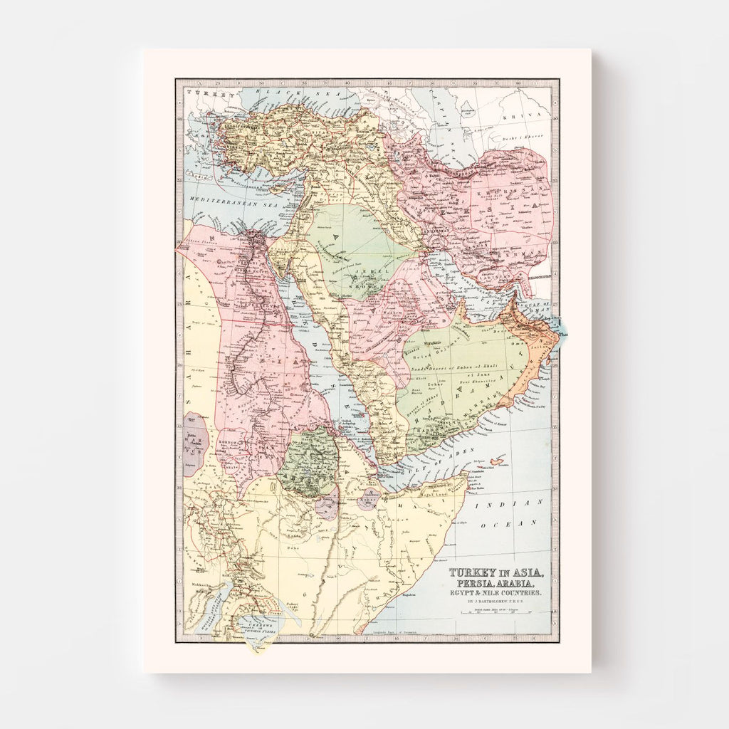 Vintage Map of Turkey, Persia, Arabia & Egypt 1871