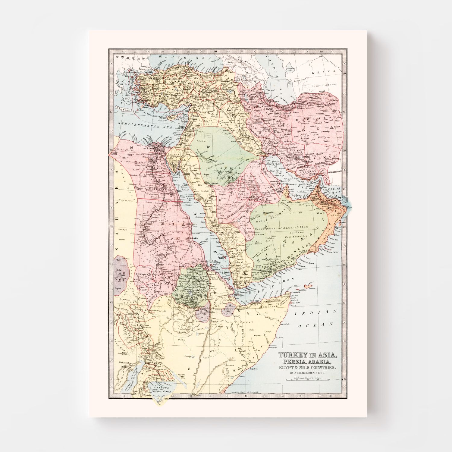 Vintage Map of Turkey, Persia, Arabia & Egypt 1871