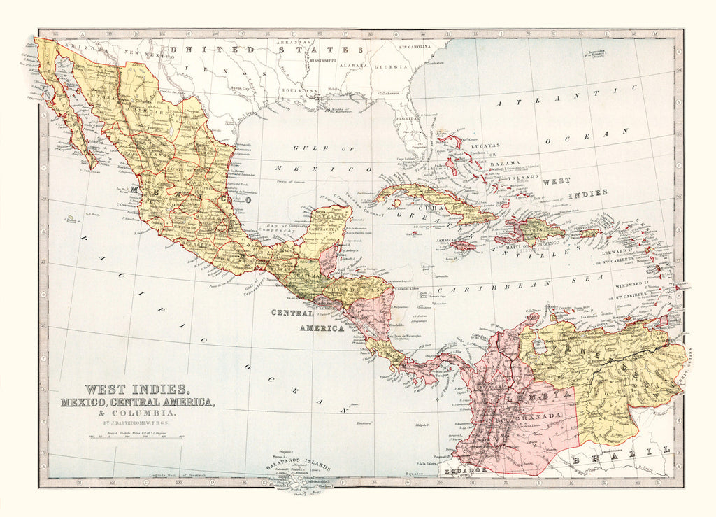 Vintage Map of West Indies, Mexico & Central America 1871