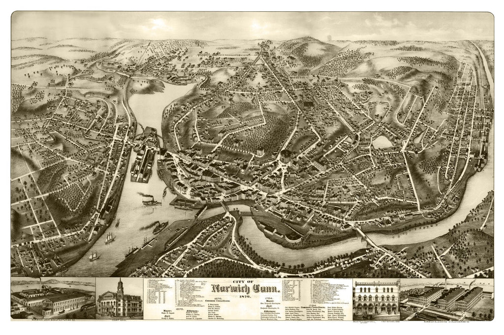 Vintage Map of Norwich, Connecticut 1876