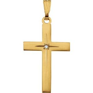 14K Yellow Gold .01 CT Natural Diamond Cross 18" Necklace