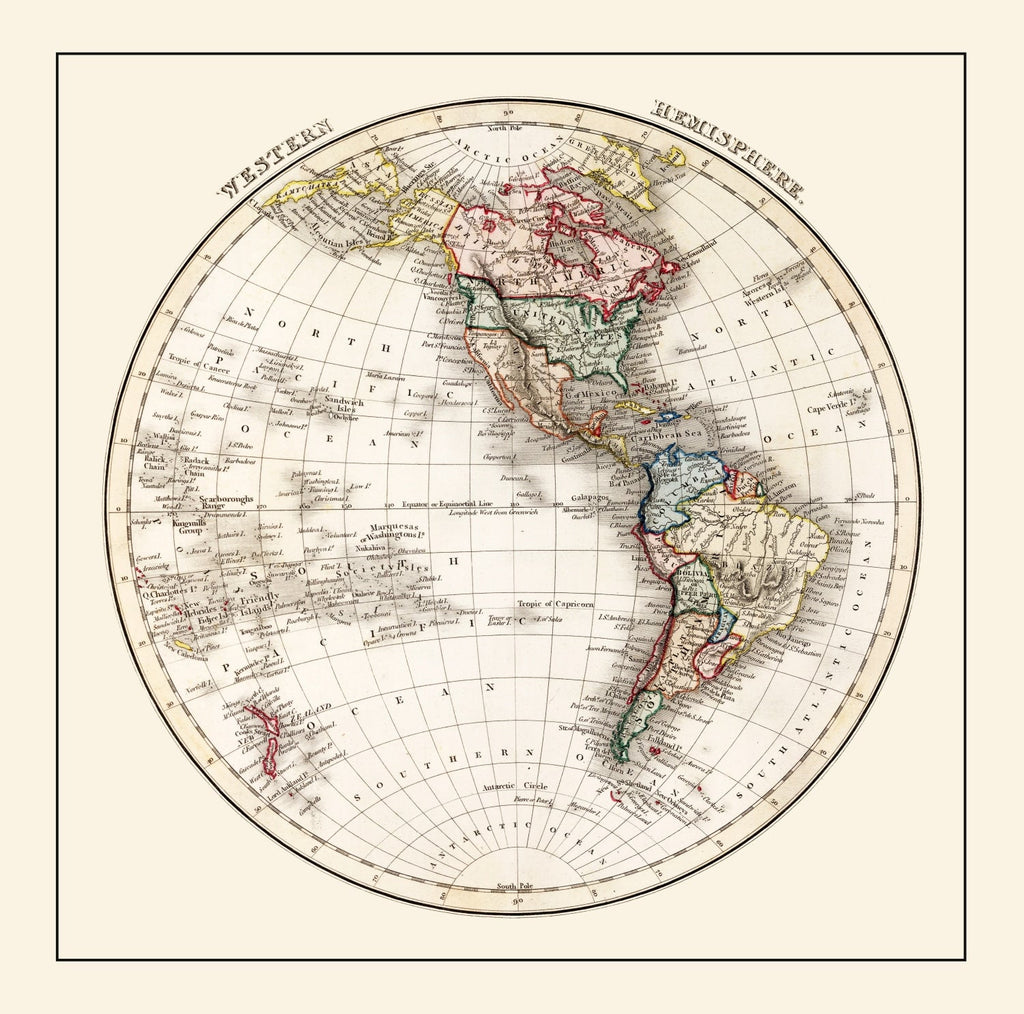 Vintage Western Hemisphere Map 1832