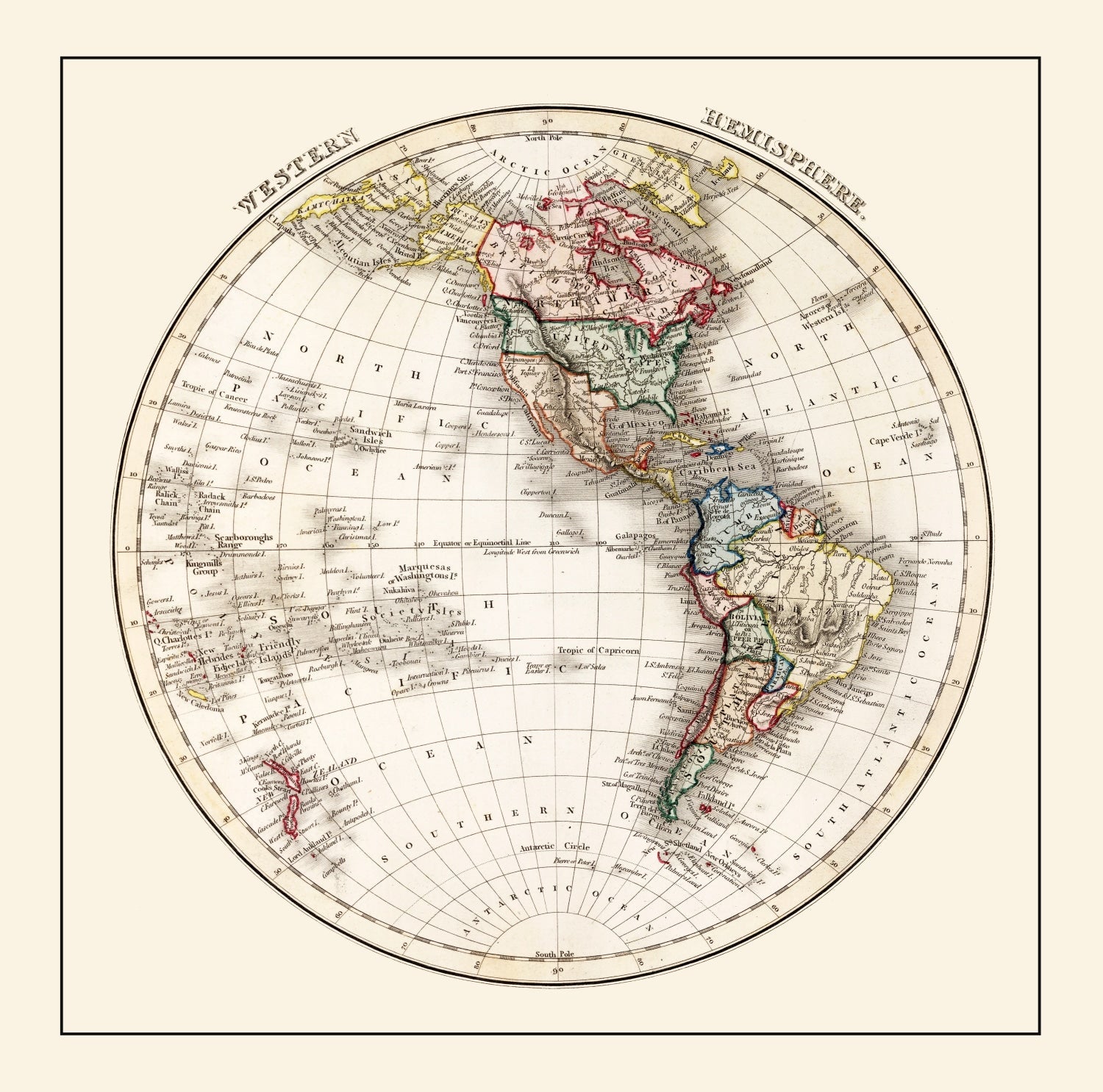 Vintage Western Hemisphere Map 1832