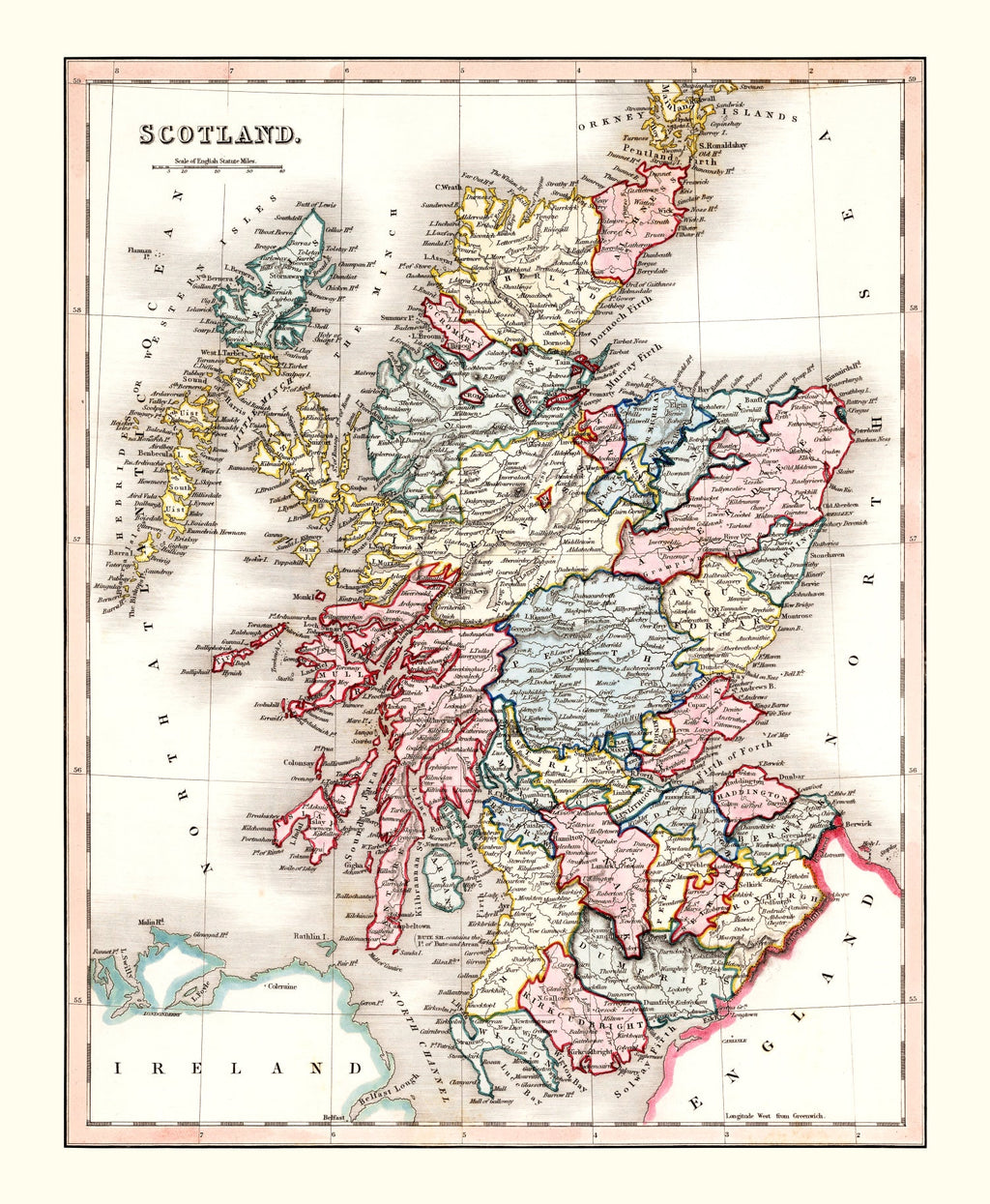 Vintage Map of Scotland 1832