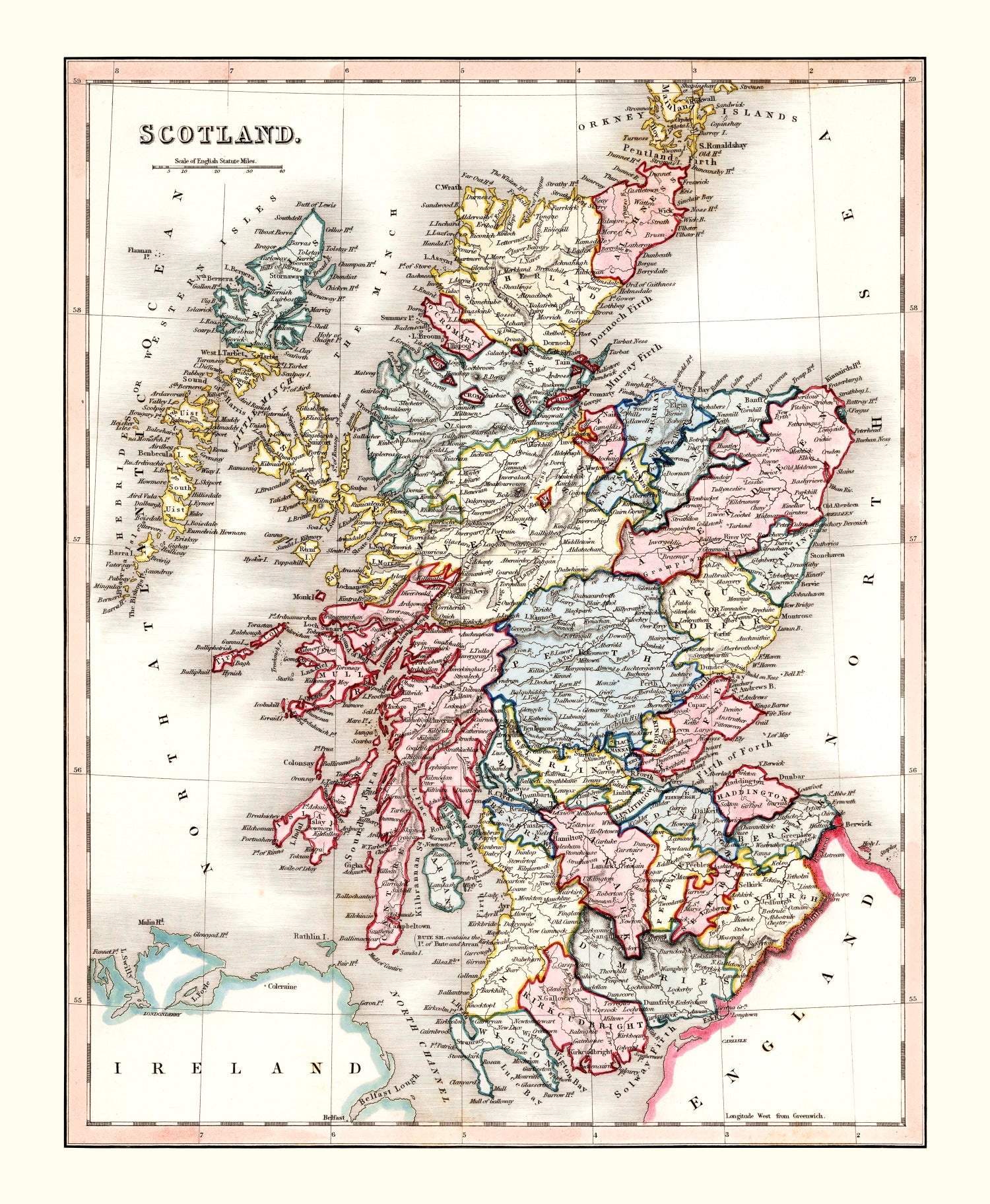 Vintage Map of Scotland 1832