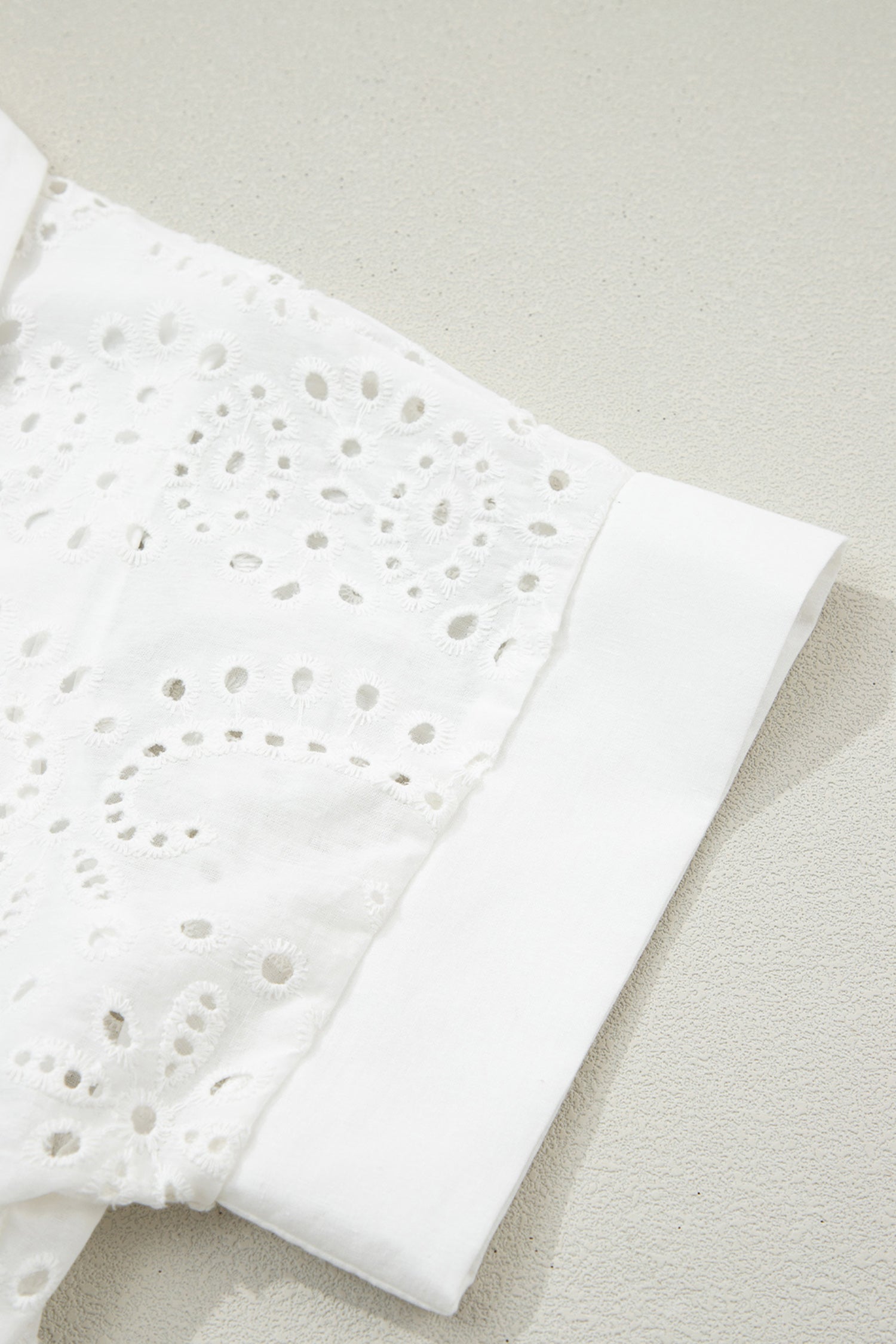 Solid Embroidered Eyelet Collared V-Neck Mini Dress