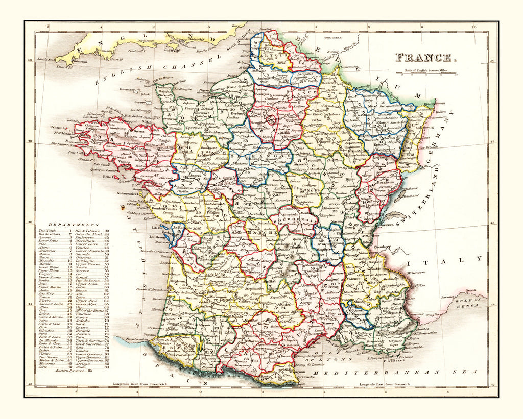 Vintage Map of France 1832