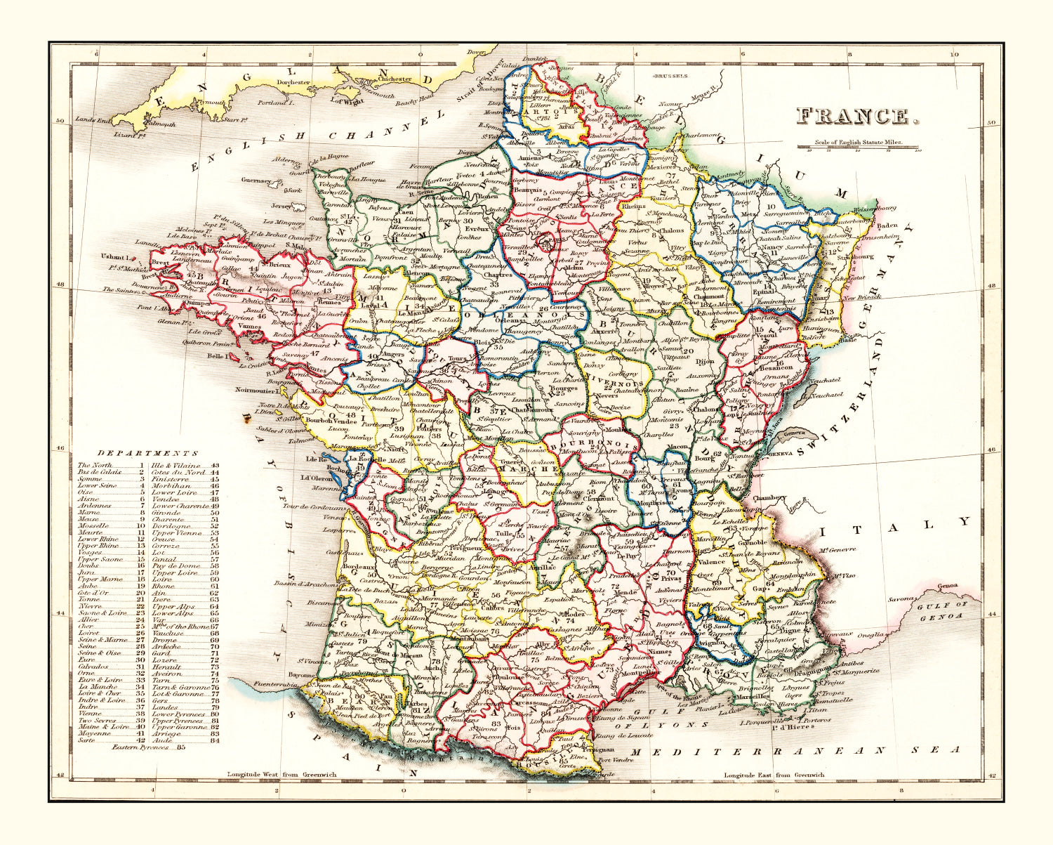 Vintage Map of France 1832