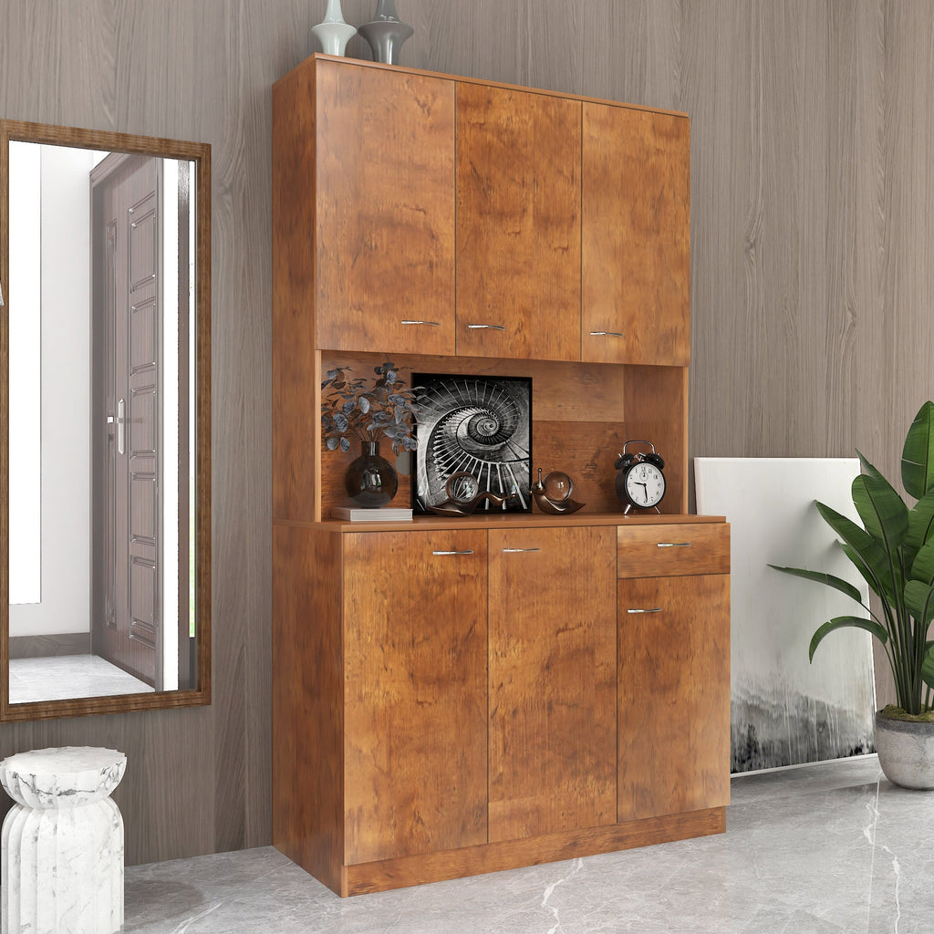 70.87' Tall Wardrobe& Kitchen Cabinet, with 6-Doors, 1-Open Shelves and 1-Drawer for bedroom,Walnut
