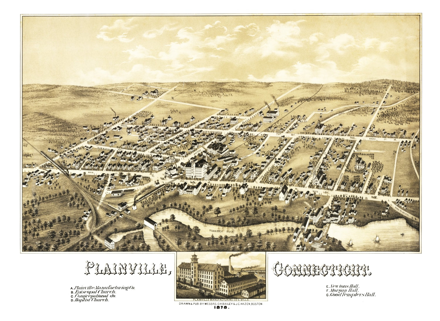 Vintage Map of Plainville, Connecticut 1878