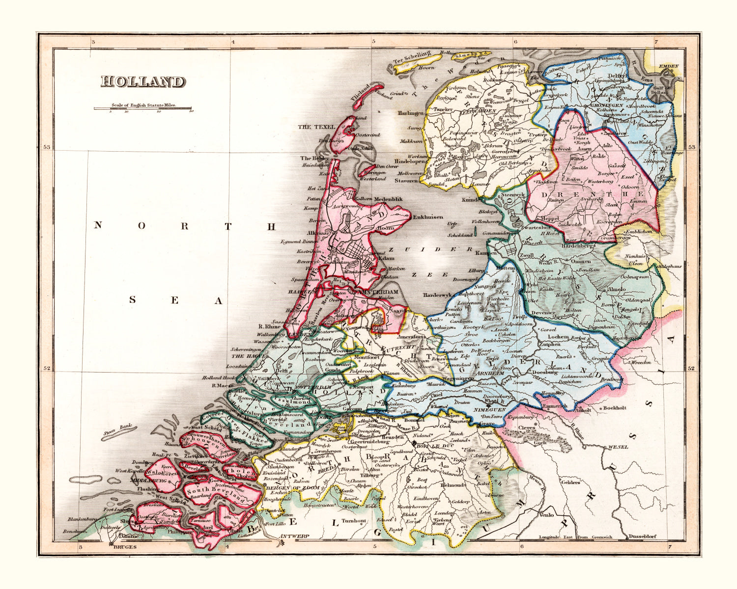 Vintage Map of Holland 1832