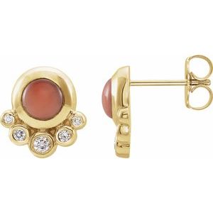 14K Yellow Gold Natural Pink Coral & 1/8 CTW Natural Diamond Earrings