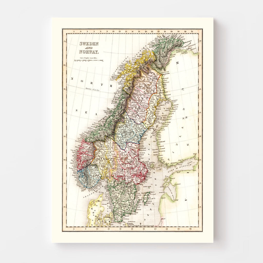 Vintage Map of Sweden & Norway 1832