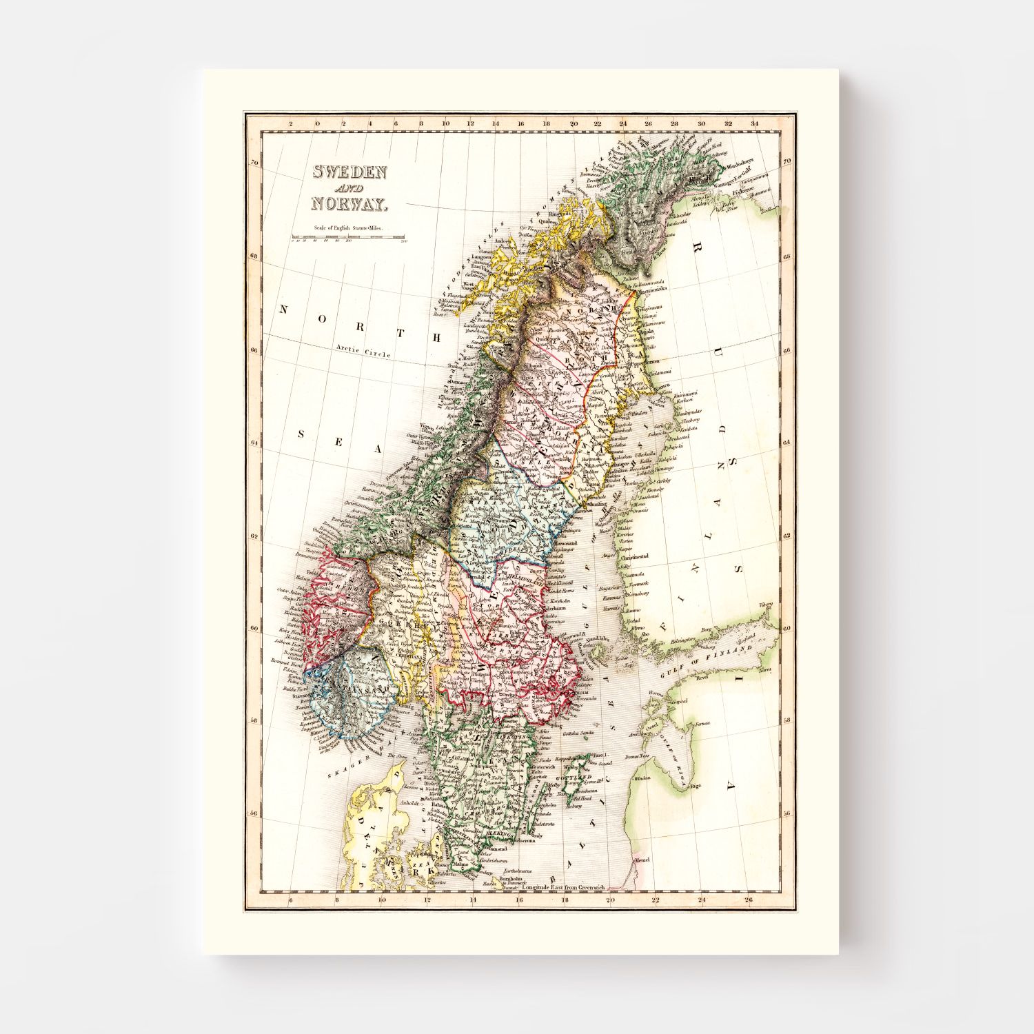 Vintage Map of Sweden & Norway 1832