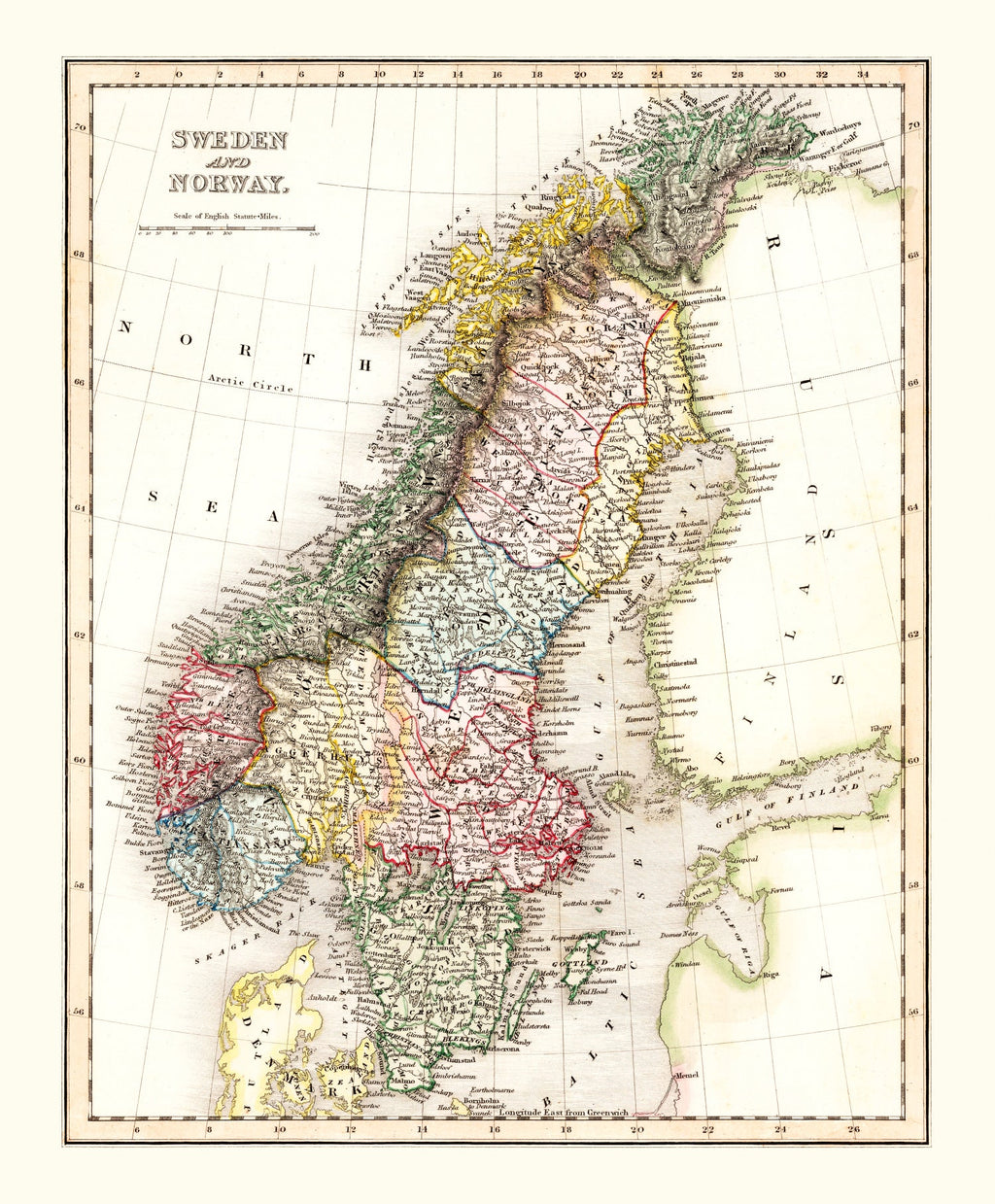 Vintage Map of Sweden & Norway 1832