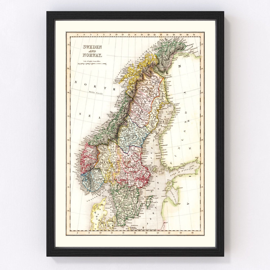 Vintage Map of Sweden & Norway 1832