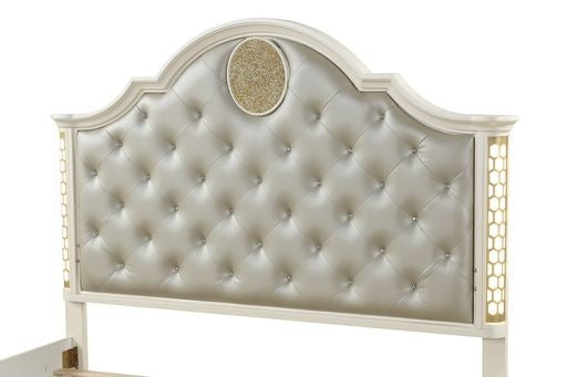 JASMINE Queen 4 Pc Unique LED Vanity Bedroom Set made with Wood in Beige(NJ INVENTORY)