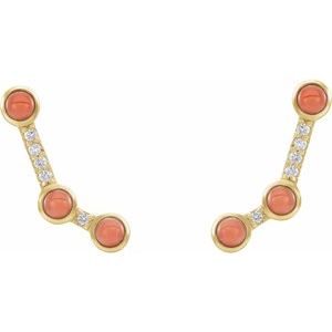 14K Yellow Gold Natural Pink Coral & .08 CTW Natural Diamond Ear Climbers – image 2
