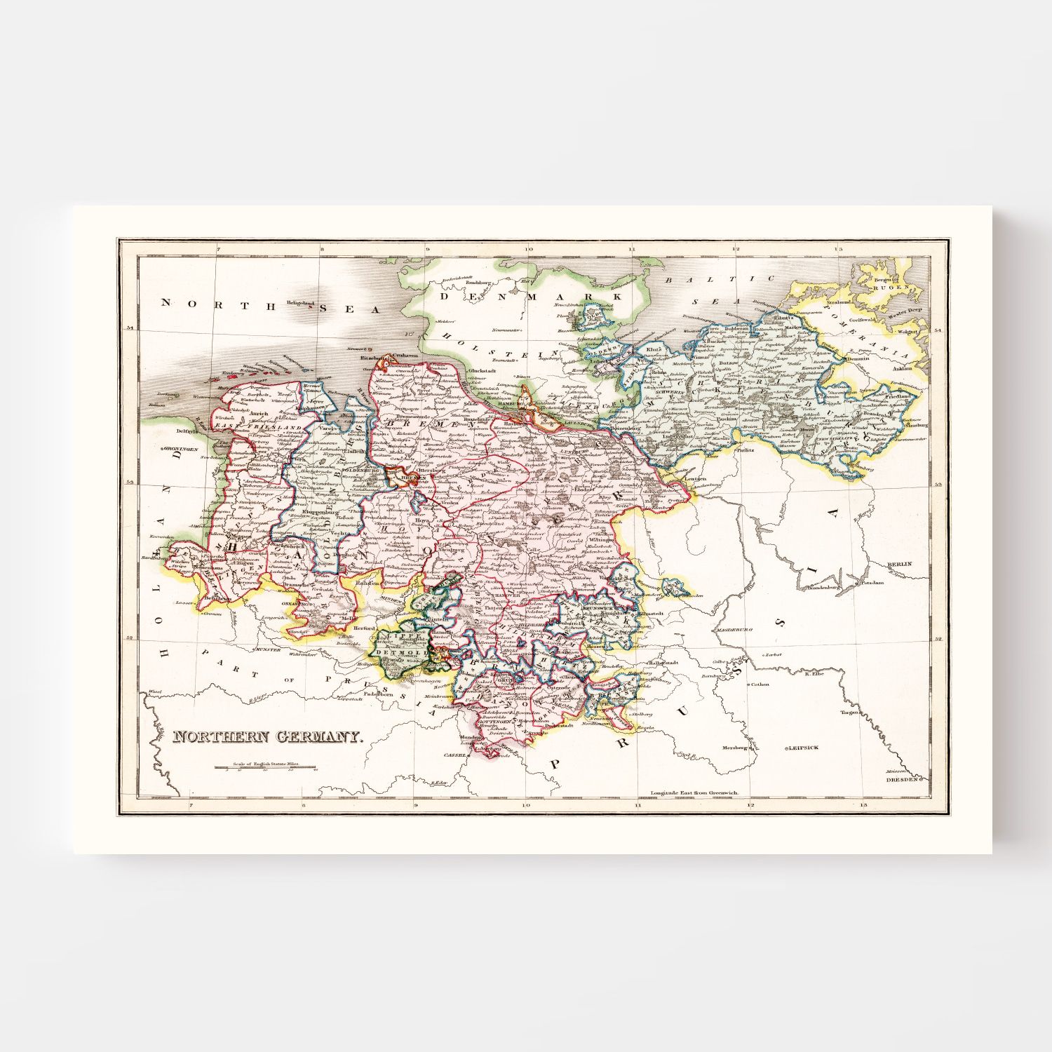 Vintage Map of Northern Germany 1832