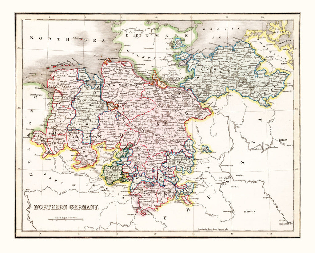 Vintage Map of Northern Germany 1832