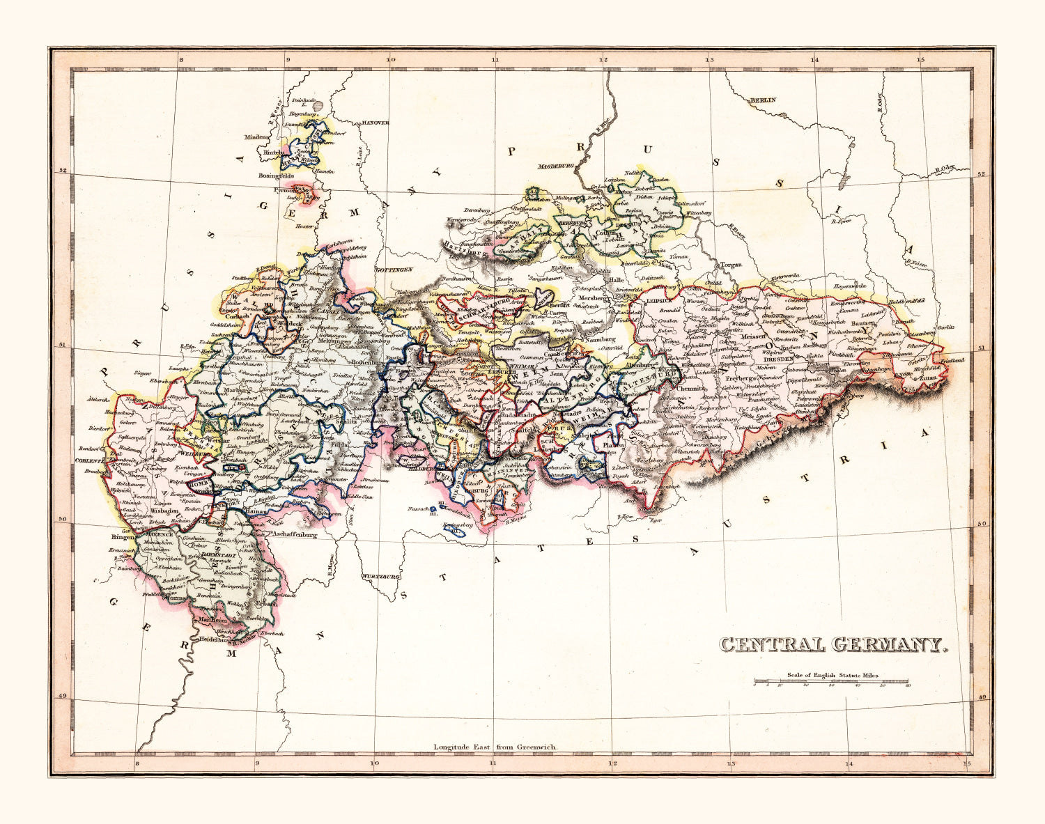 Vintage Map of Central Germany 1832