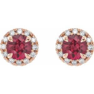 14K Rose Gold 4 mm Lab-Grown Ruby & 1/5 CTW Natural Diamond Halo-Style Earrings – image 2