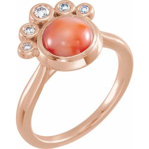 14K Rose Gold Natural Pink Coral & 1/8 CTW Natural Diamond Ring
