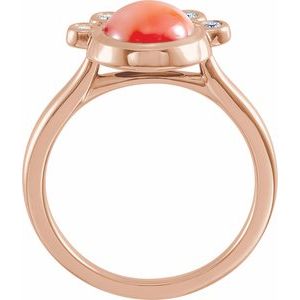 14K Rose Gold Natural Pink Coral & 1/8 CTW Natural Diamond Ring