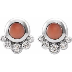 Platinum Natural Pink Coral & 1/8 CTW Natural Diamond Earrings