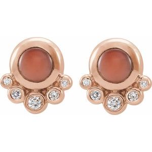 14K Rose Gold Natural Pink Coral & 1/8 CTW Natural Diamond Earrings – image 2
