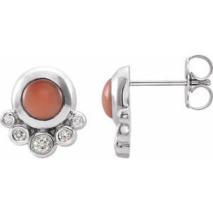 14K White Gold Natural Pink Coral & 1/8 CTW Natural Diamond Earrings