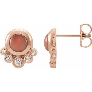 14K Rose Gold Natural Pink Coral & 1/8 CTW Natural Diamond Earrings