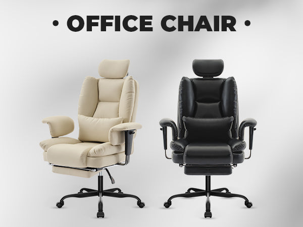Office Chair Ergonomic 200 kg PU Leather Computer Chair with Lumbar Support and High Backrest, Ergonomic Desk Chair with Liftable Headrest, Black