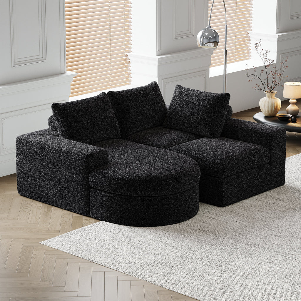 99-Inch Chenille Cloud Curved Sectional Sofa with Chaise, L-Shaped Modern Boneless Couch with Deep Seats, Chenille Sectional Sofa for Living Room and Bedroom, No Assembly Required