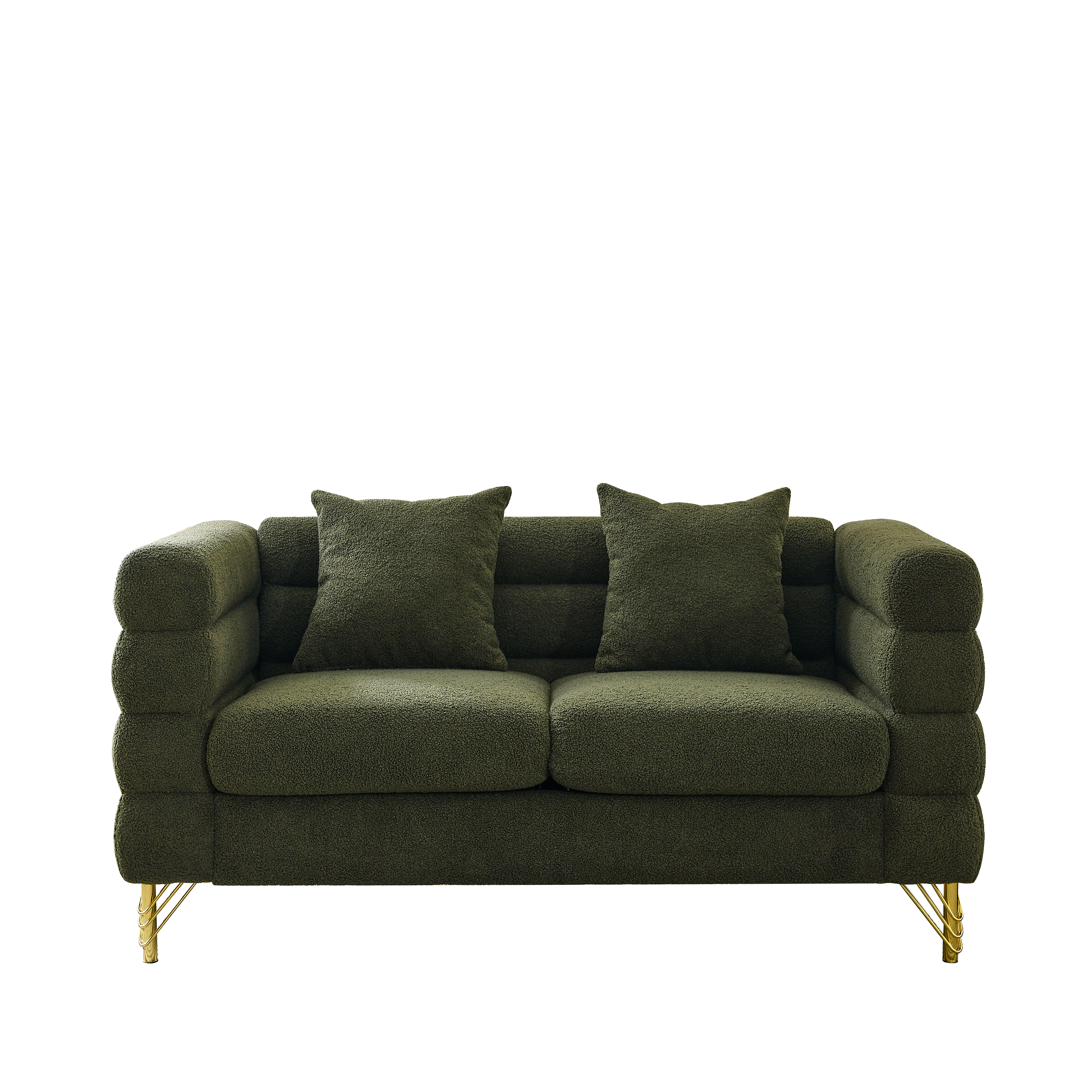 60Inch Oversized 2 Seater Sectional Sofa, Living Room Comfort Fabric Sectional Sofa-Deep Seating Sectional Sofa, Soft Sitting with 2 Pillows for Living Room, Bedroom, Office, Green teddy( W834S00032)
