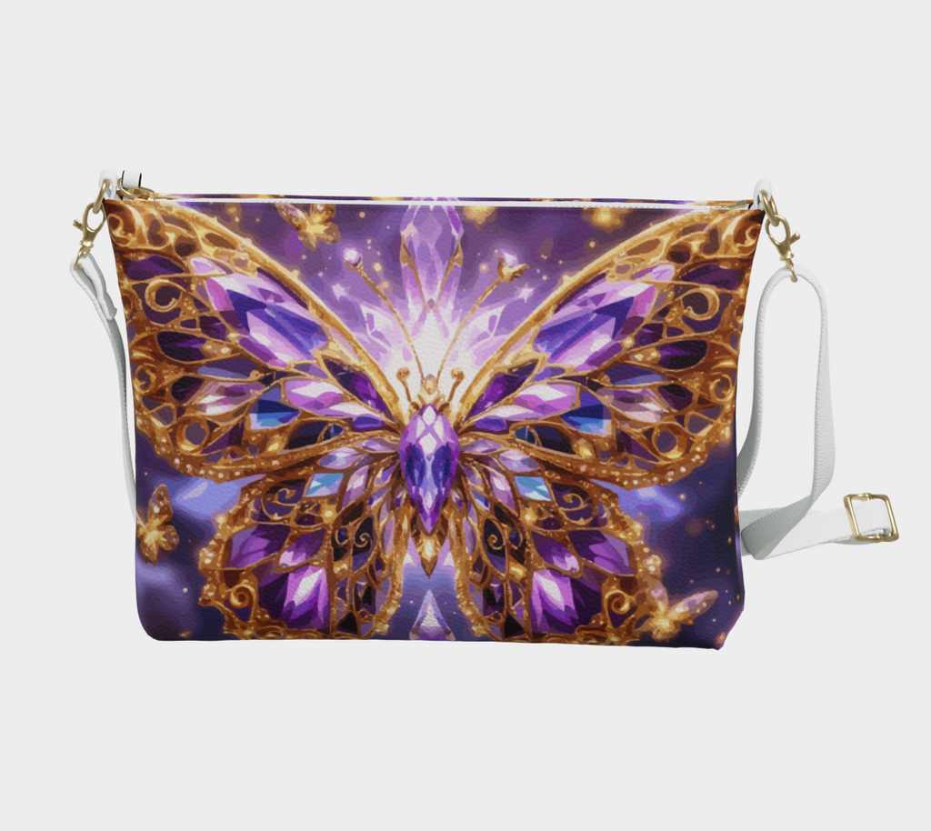 Crystal Purple Butterfly Vegan Leather Crossbody Bag