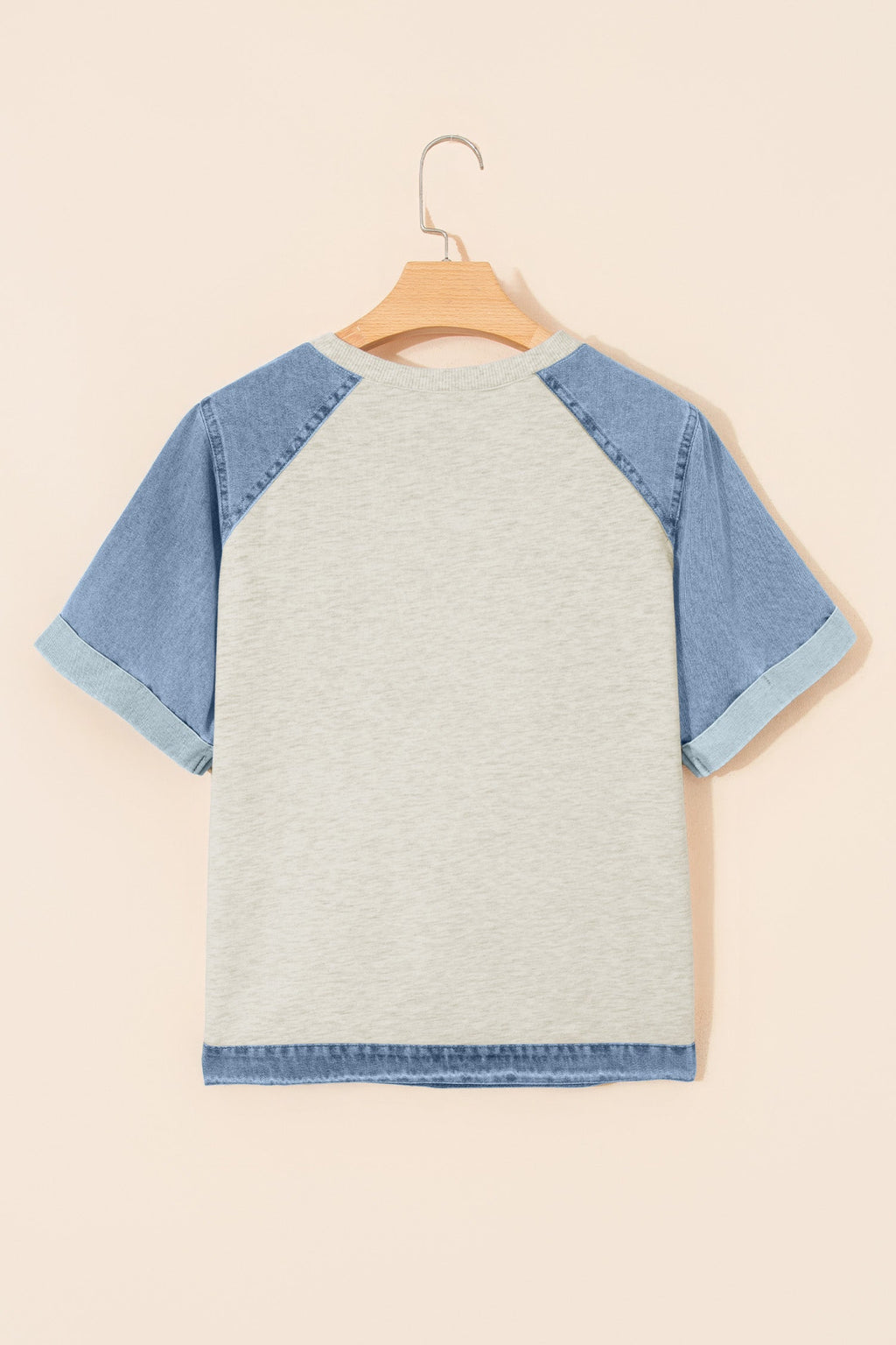Colorblock Denim Patchwork Raglan Sleeve Tee