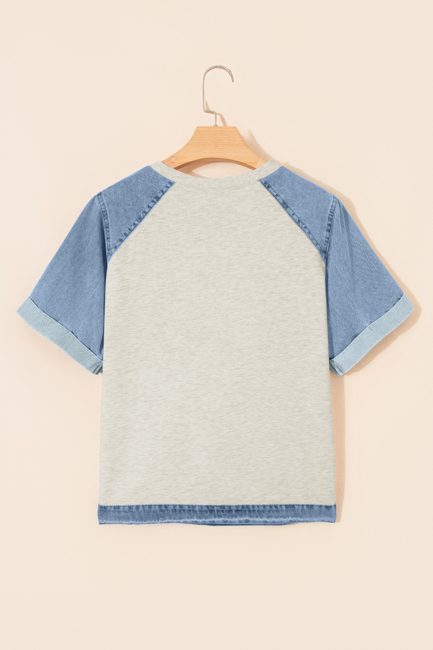 Colorblock Denim Patchwork Raglan Sleeve Tee