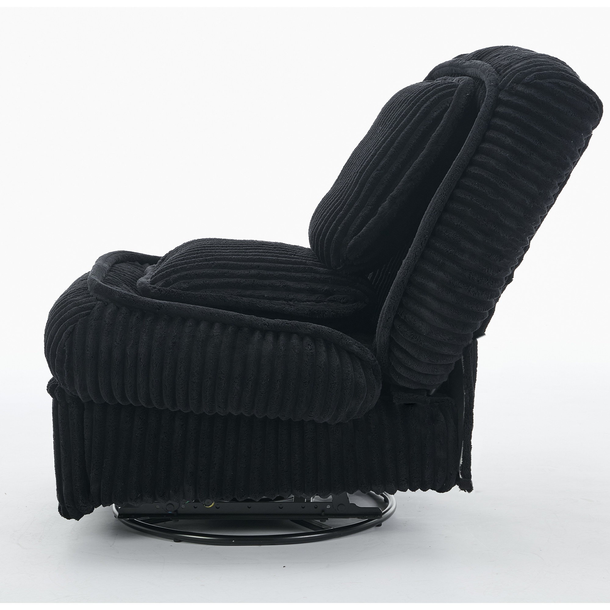 [NEW ARRIVED] 360° Swivel Rocking Single Sofa,Recliner Sofa, Manual Glider Rocking Armless Chair,Living Room Office, With Adjustable Backrest and Footrest and pillows, Small Spaces,Corduroy , Black